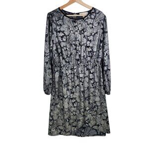 Michael Kors Plus Size‎ 1X Foil Paisley Long Sleeve Flounce Dress Bone Womens